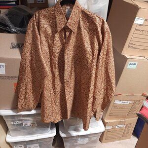Men SS The Millenium Collection Silk Brown Floral Dress Shirt Sz 44 Worn Once
